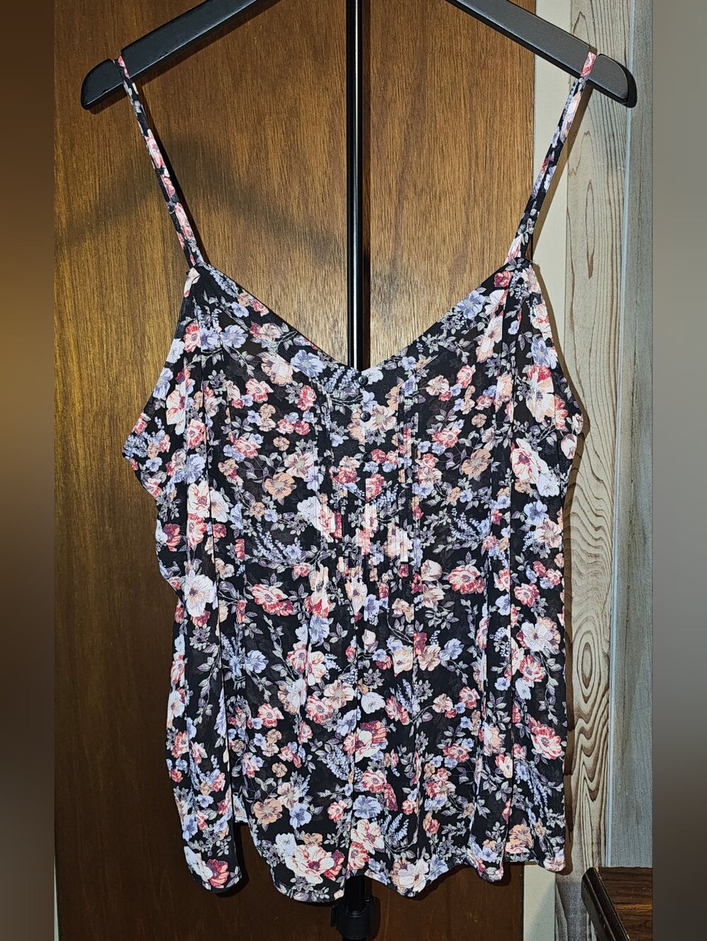 American Rag Black Floral Spaghetti Strap Cami Top